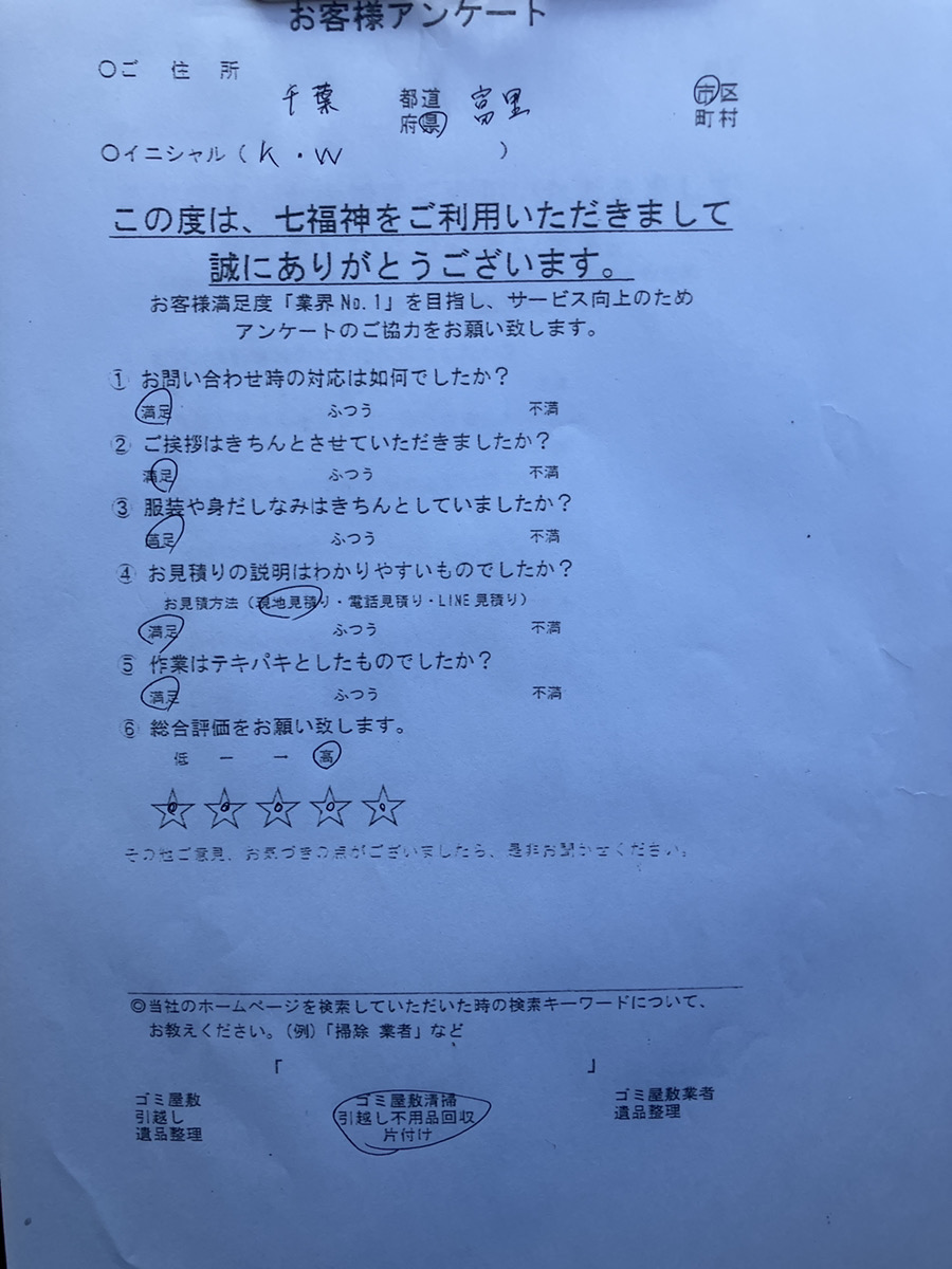 富里市K様のゴミ屋敷の片付けのアンケート